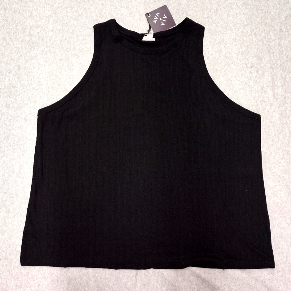Ava & Viv Black Tank Top Women's 4X Bundle Soft Stretch Ribbed Classic Lot Of 2